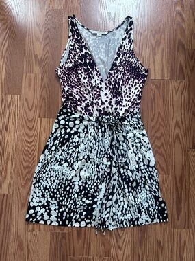 Diane Von Furstenberg DVF Sleeveless V-Neck Mixed Print Multicolored Dress